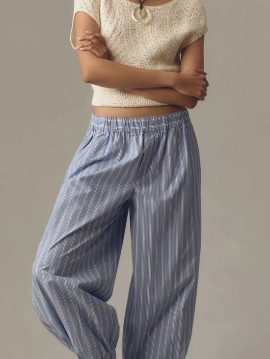 Anthropologie Pants - Anthropologie Striped Jogger Pants S Blue White Elastic Waist Boho Tencel